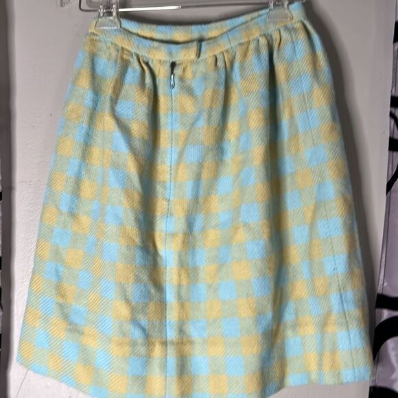 Vintage 1970s yellow and blue checkered mini skirt, size extra small/24” - Picture 6 of 12